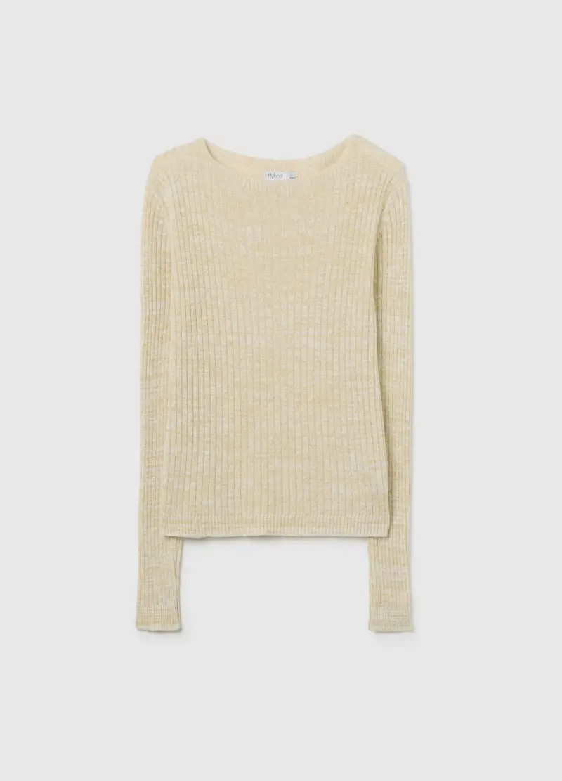 Maglia A Costine Beige Con Fibre Metalliche, Donna, Beige