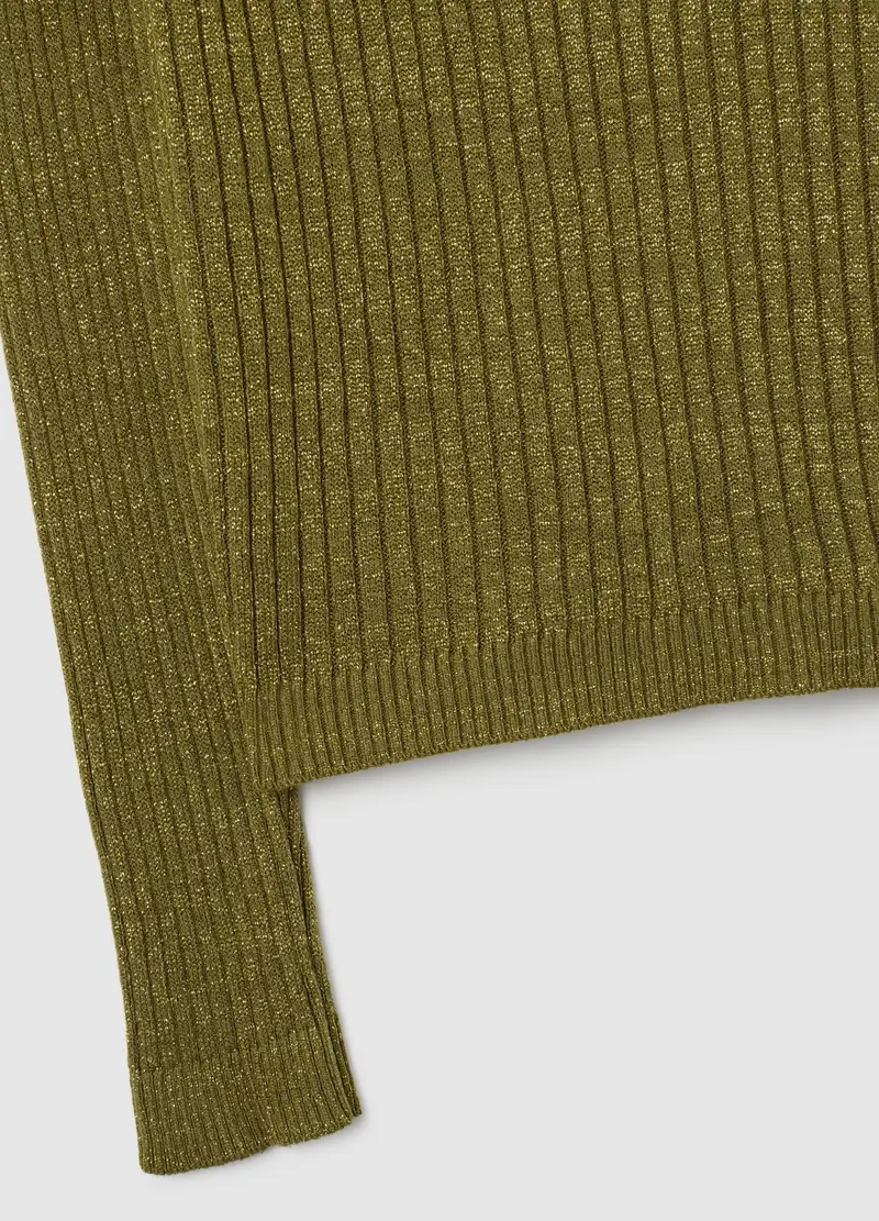 Maglia A Costine Verde Con Fibre Metalliche, Donna, Verde miniatura 2