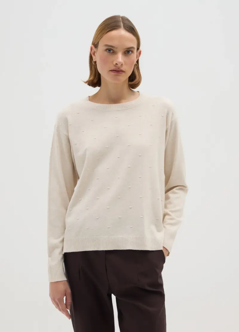 Maglia Beige A Maniche Lunghe Con Dettagli Testurizzati, Donna, Beige miniatura 2