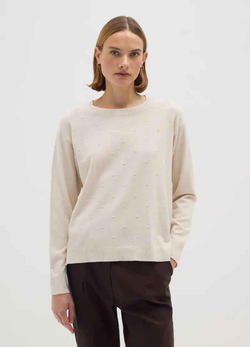 Maglia Beige Regular Fit Con Pois, Donna, Beige miniatura 2