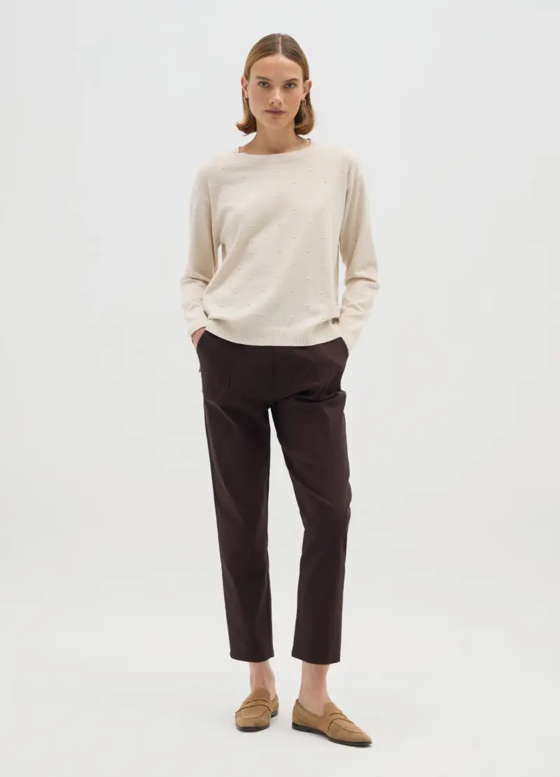 Maglia Beige Regular Fit Con Pois, Donna, Beige