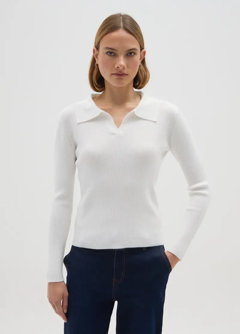 Maglia Bianca A Maniche Lunghe Regular Fit, Donna, Bianco miniatura 2