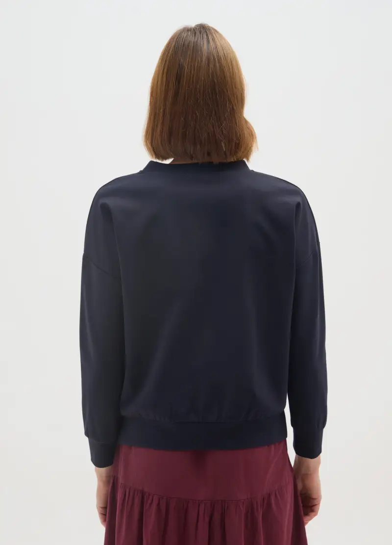 Maglia Blu Regular Fit Con Fiori, Donna, Blu miniatura 3