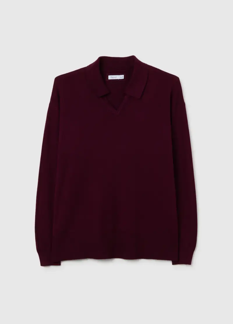 Maglia Bordeaux Con Scollo A V E Colletto, Donna, Rosso