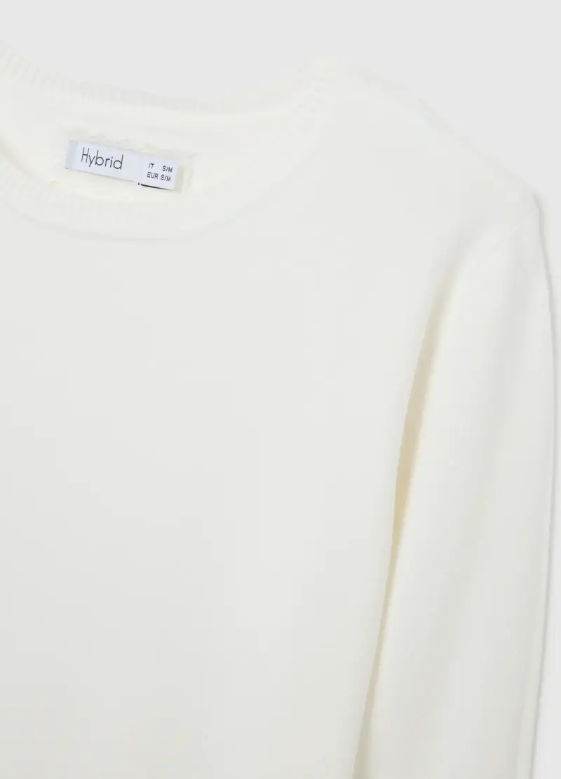 Maglia Girocollo Bianca Con Maniche Lunghe, Donna, Bianco miniatura 2