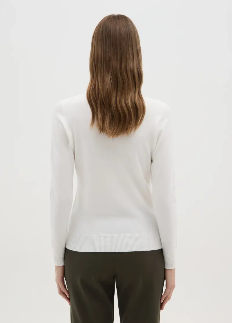 Maglia Girocollo Bianca Con Maniche Lunghe, Donna, Bianco miniatura 3