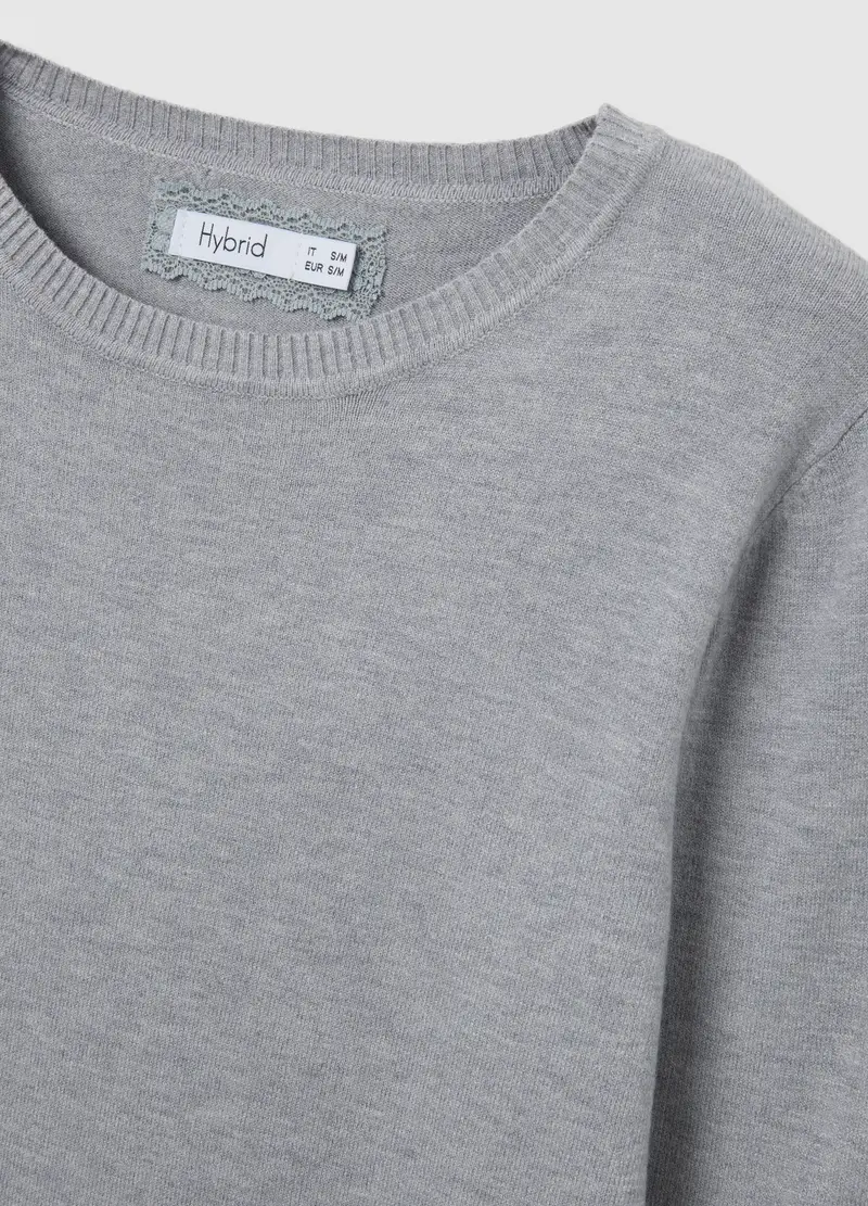 Maglia Girocollo Grigia Con Maniche Lunghe, Donna, Grigio miniatura 2