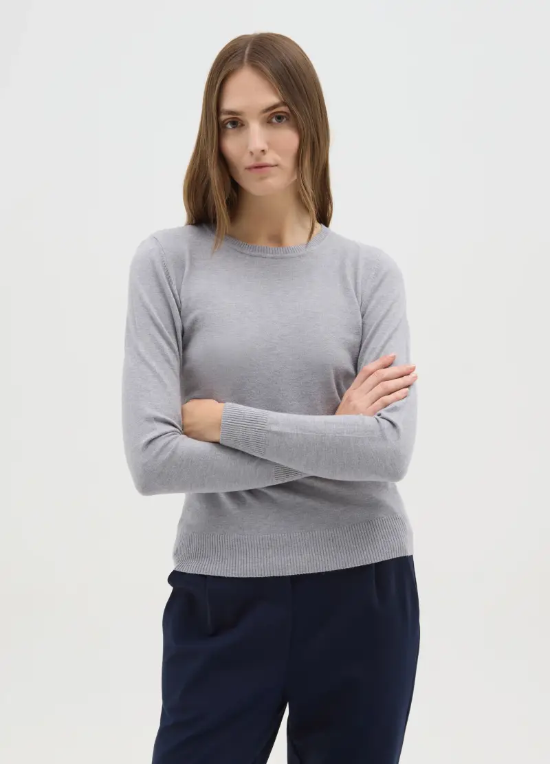 Maglia Girocollo Grigia Con Maniche Lunghe, Donna, Grigio miniatura 2