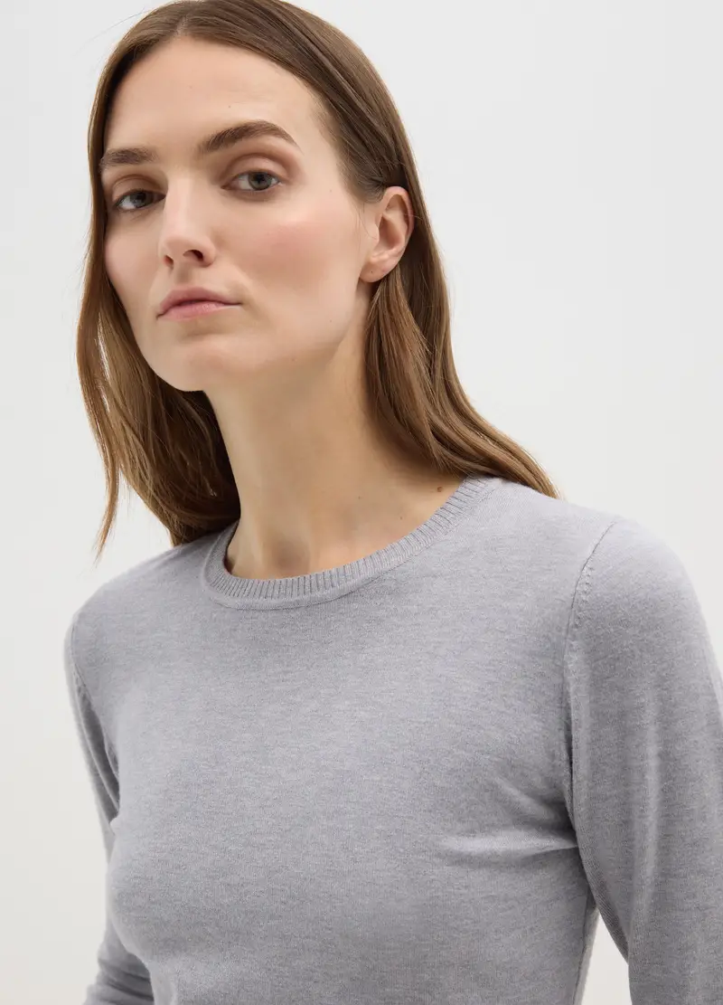 Maglia Girocollo Grigia Con Maniche Lunghe, Donna, Grigio