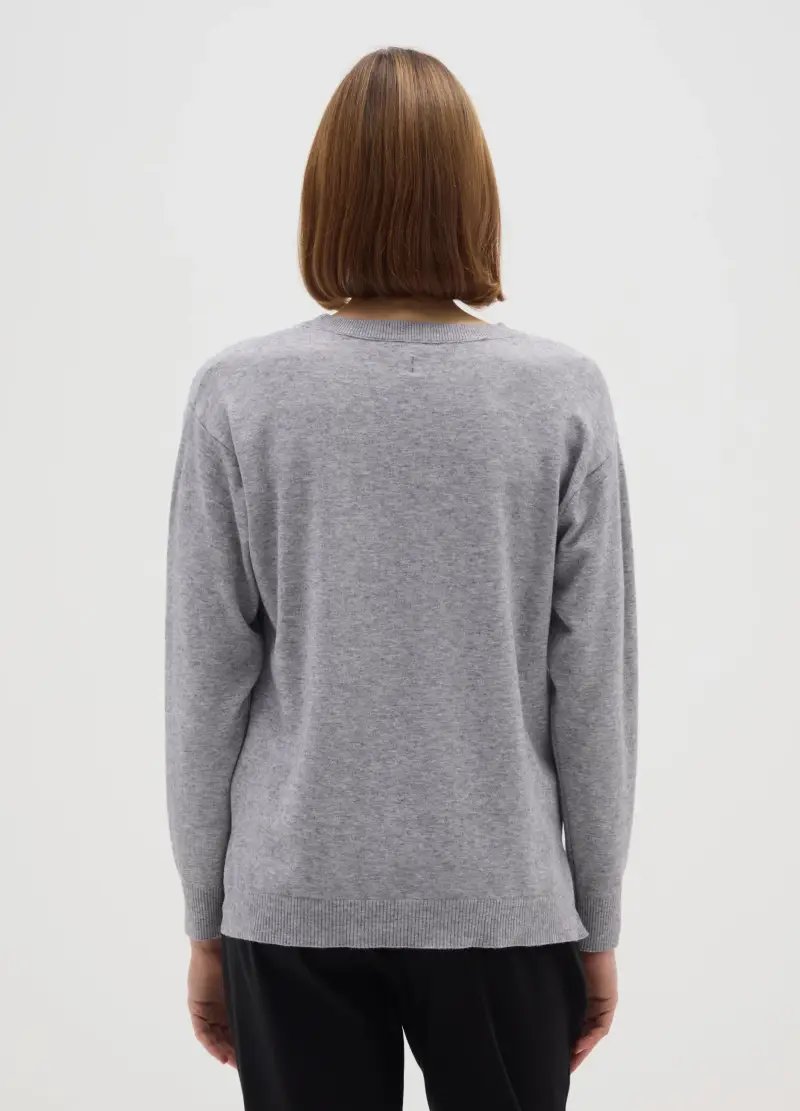 Maglia Grigia A Maniche Lunghe Con Dettagli Testurizzati, Donna, Grigio miniatura 3