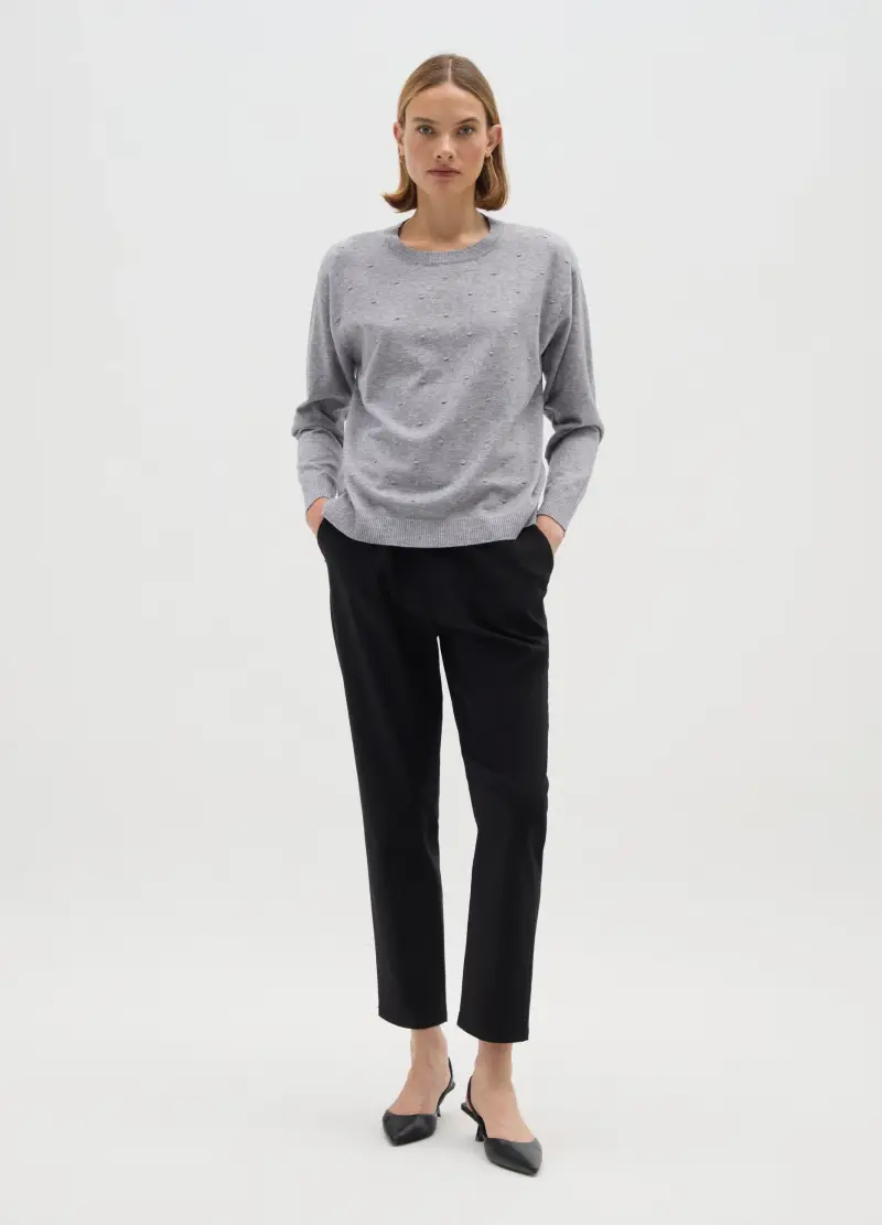 Maglia Grigia A Maniche Lunghe Con Dettagli Testurizzati, Donna, Grigio