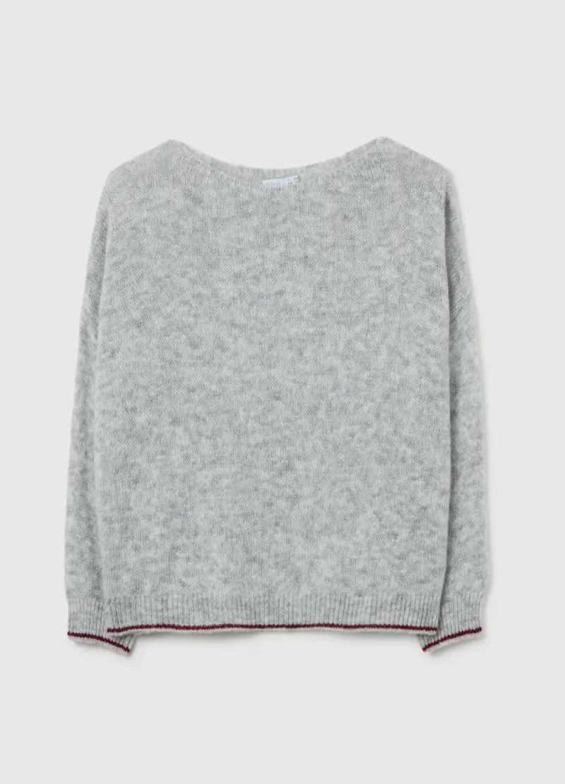 Maglia Grigia Con Scollo Rotondo E Bordo A Contrasto, Donna, Grigio
