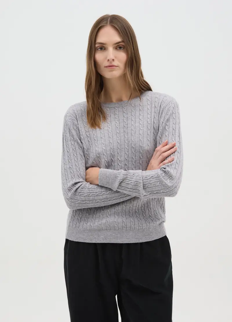 Maglia Grigia Intrecciata Regular Fit, Donna, Grigio miniatura 2