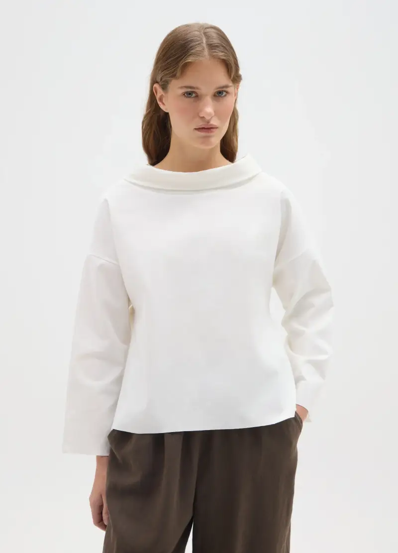 Maglia In Cotone Elasticizzato Bianca Regular Fit, Donna, Bianco miniatura 2