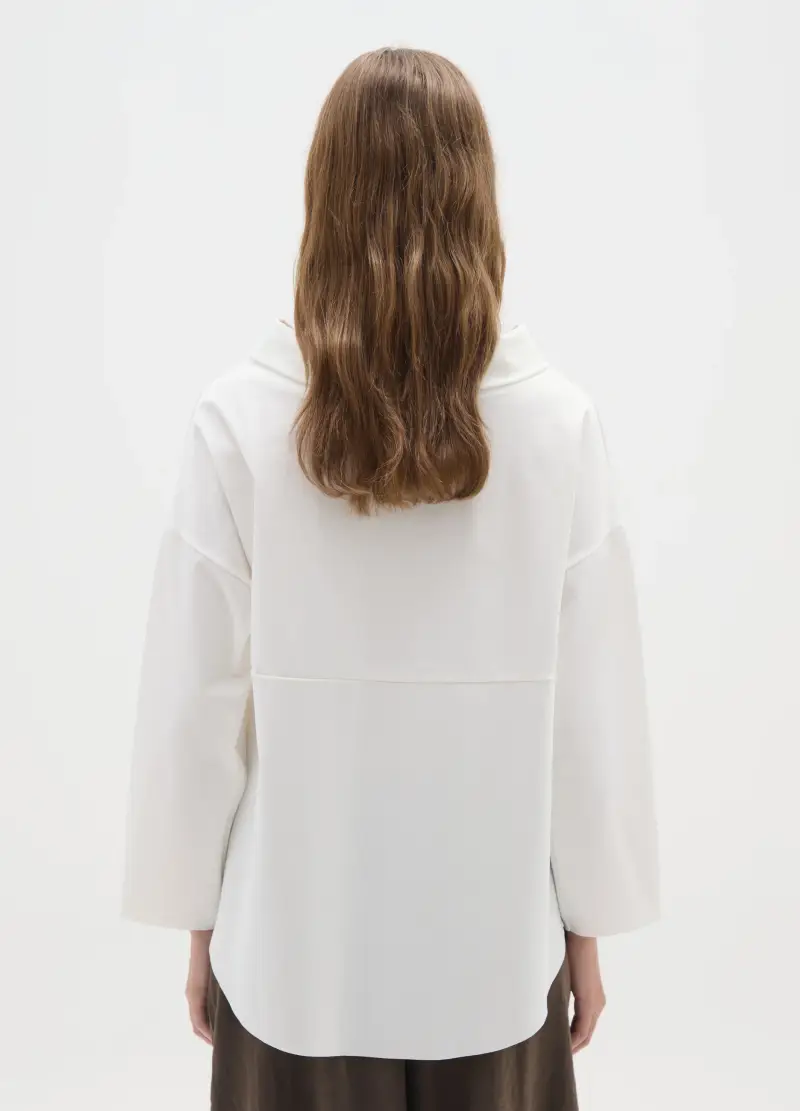 Maglia In Cotone Elasticizzato Bianca Regular Fit, Donna, Bianco miniatura 3