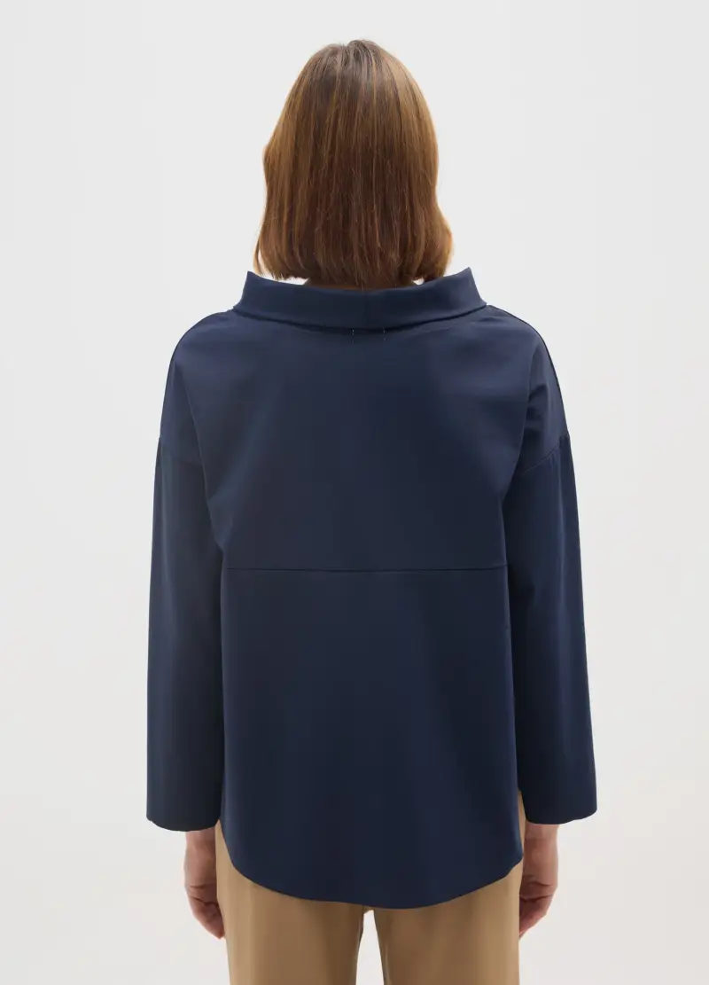 Maglia In Cotone Elasticizzato Blu Regular Fit, Donna, Blu miniatura 3