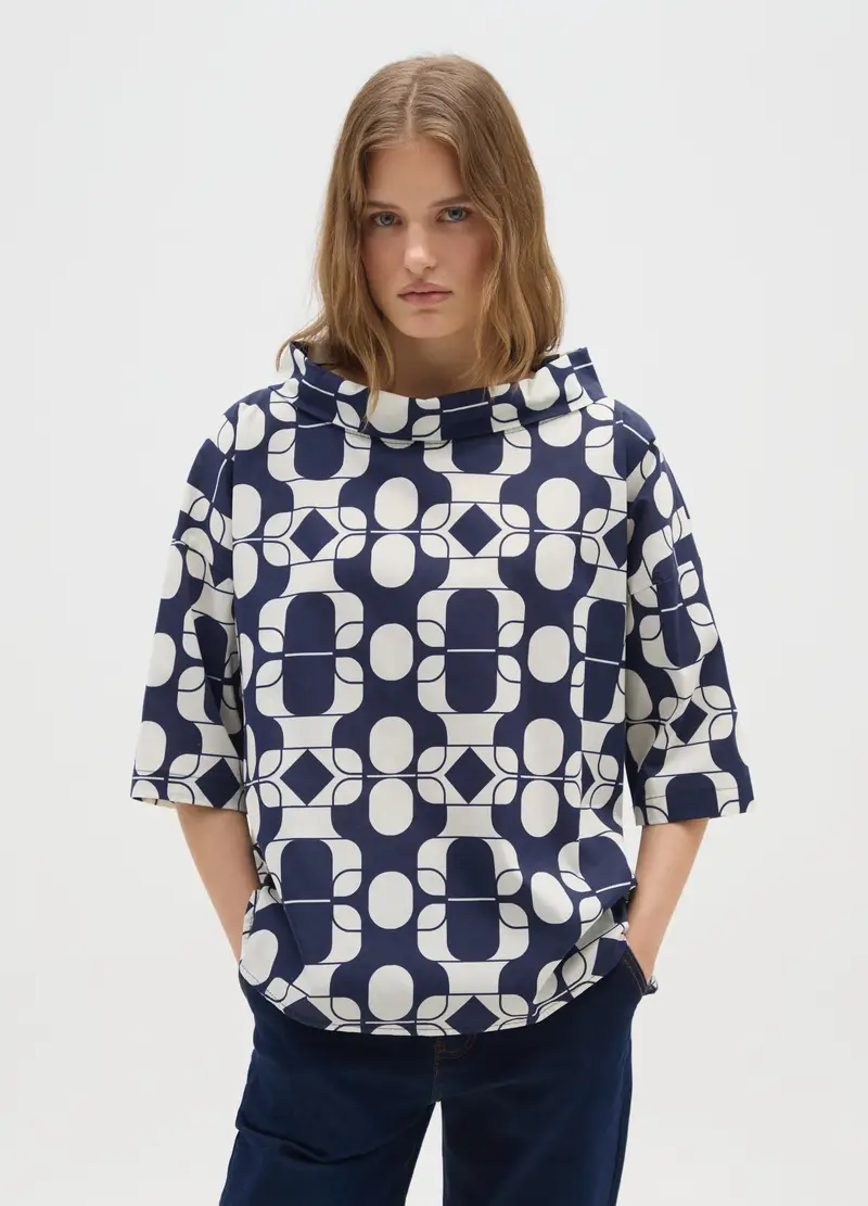 Maglia In Cotone Elasticizzato Multicolor Con Stampa, Donna, Multicolor miniatura 2