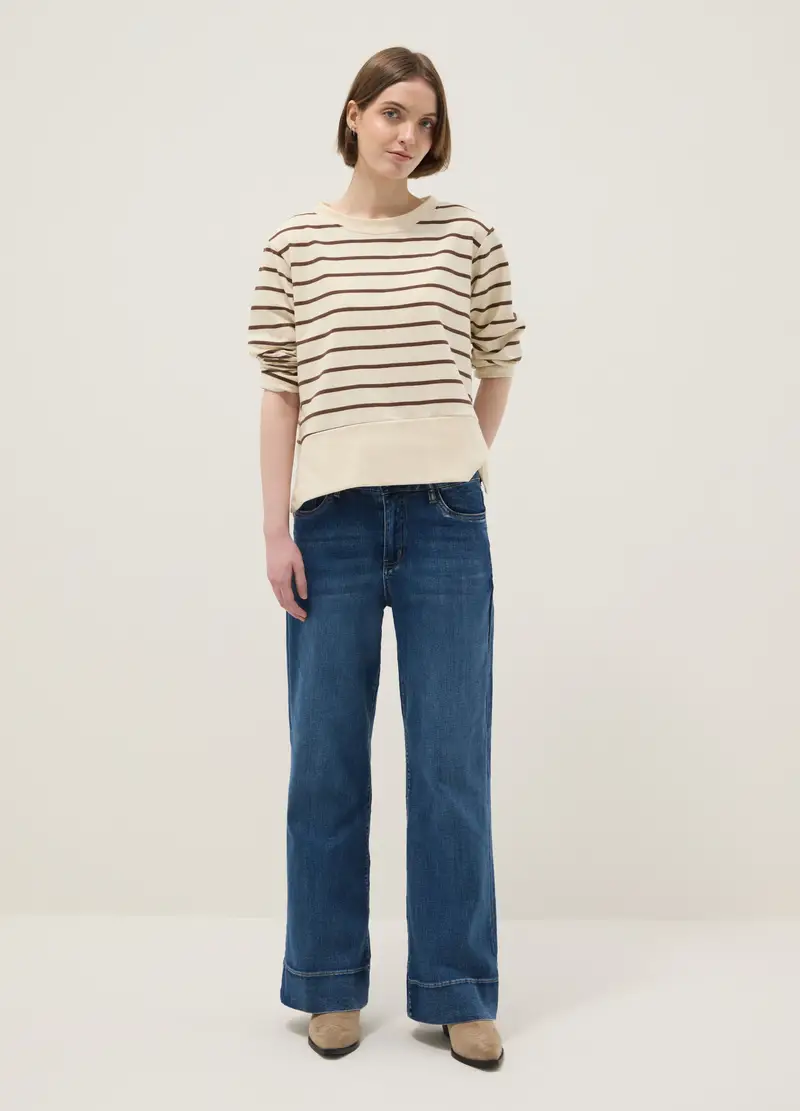 Maglia In Misto Cotone Elasticizzato A Righe Multicolor Regular Fit, Donna, Multicolor miniatura 2