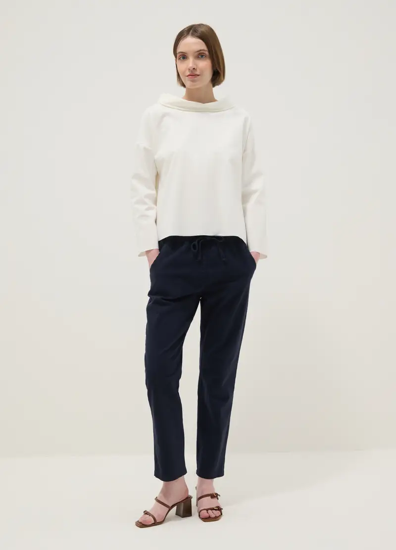 Maglia In Misto Cotone Elasticizzato Bianca Regular Fit Con Collo Ampio, Donna, Bianco miniatura 2