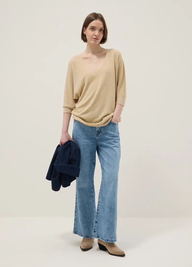 Maglia In Misto Modal Beige Regular Fit Con Design Scintillante, Donna, Beige miniatura 2