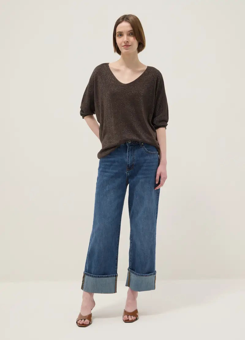 Maglia In Misto Modal Marrone Regular Fit Con Design Scintillante, Donna, Marrone miniatura 2