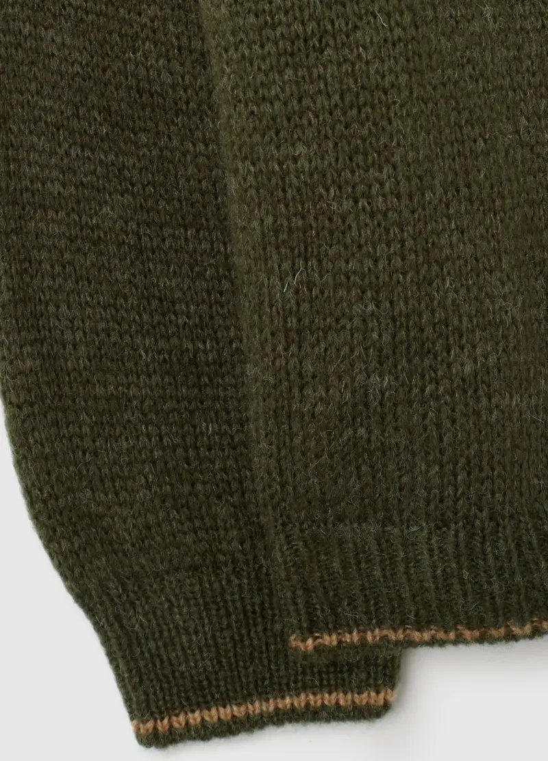 Maglia Verde Scura Con Scollo Rotondo E Bordo A Contrasto, Donna, Verde miniatura 2