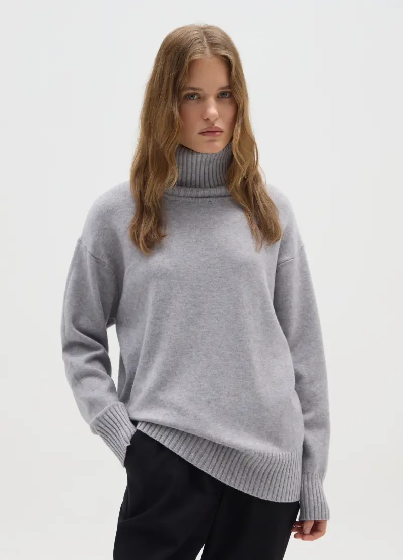 Maglione A Collo Alto Grigio Regular Fit, Donna, Grigio miniatura 2
