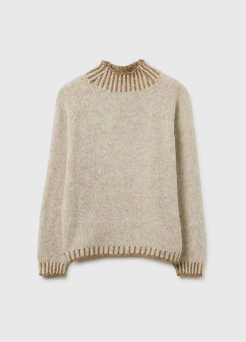 Maglione Beige Regular Fit Con Collo A Coste E Dettagli Cut-out, Donna, Multicolor