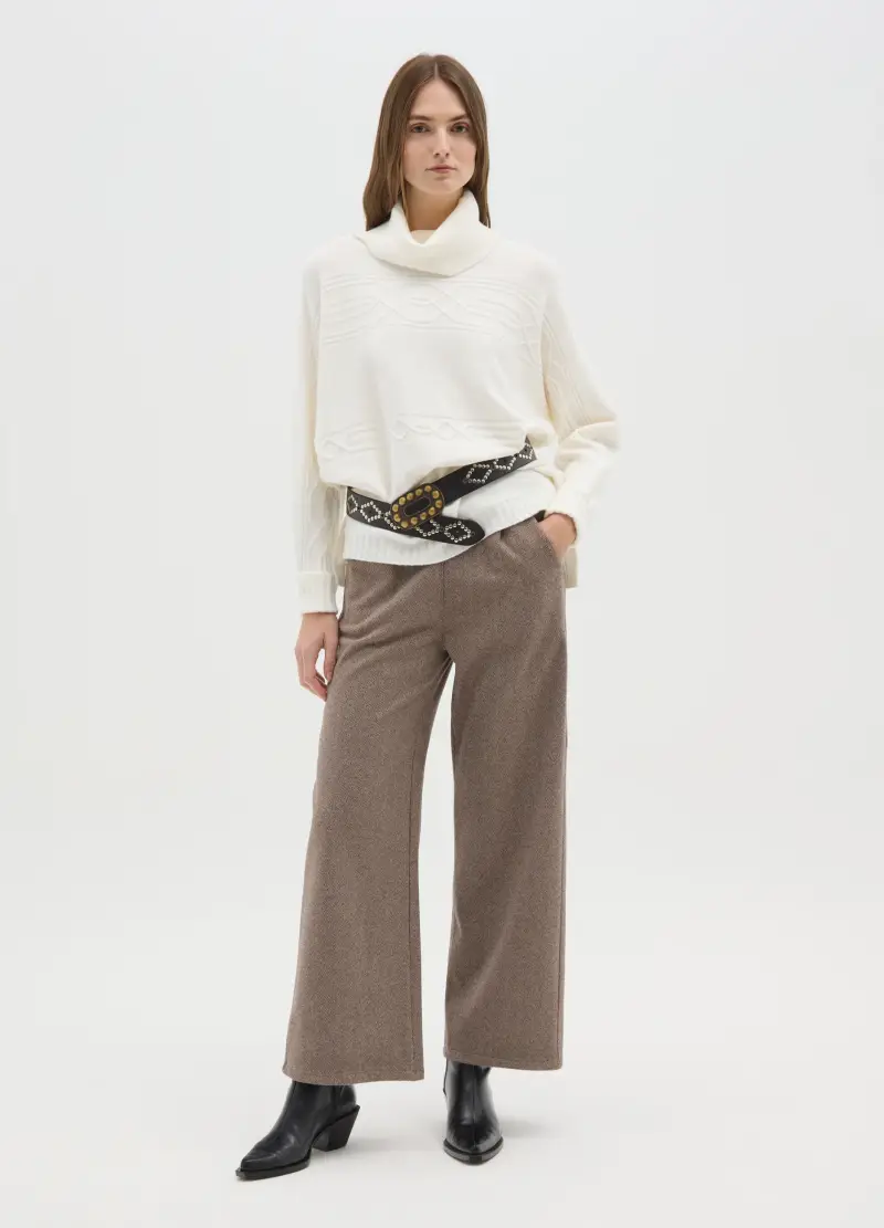 Maglione Bianco A Collo Alto Regular Fit Con Ricami, Donna, Bianco miniatura 2