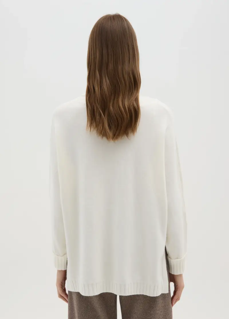 Maglione Bianco A Collo Alto Regular Fit Con Ricami, Donna, Bianco miniatura 3