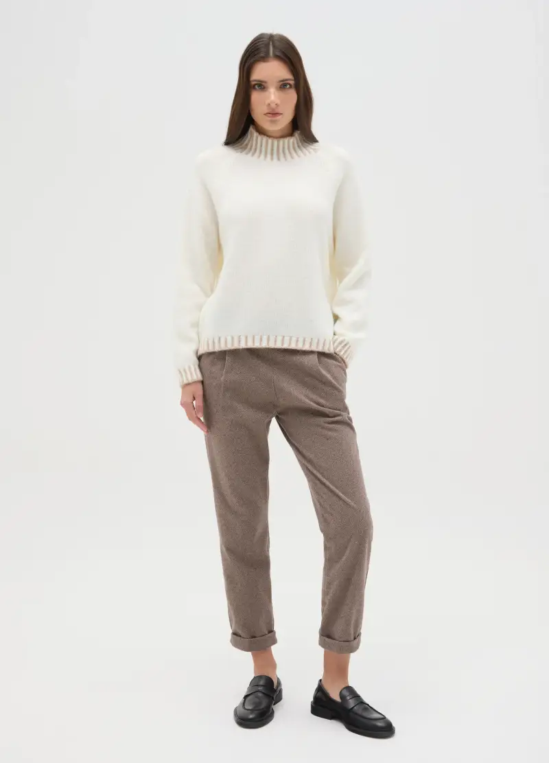 Maglione Bianco Regular Fit Con Collo A Coste E Dettagli Cut-out, Donna, Bianco miniatura 2