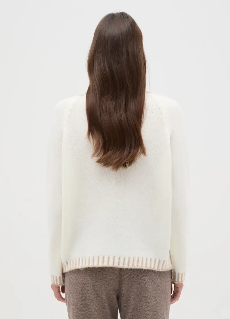 Maglione Bianco Regular Fit Con Collo A Coste E Dettagli Cut-out, Donna, Bianco miniatura 3