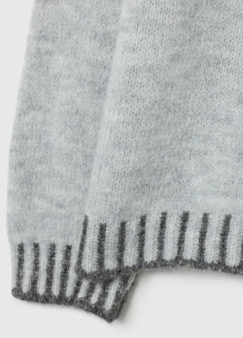 Maglione Grigio Melange Con Collo Alto E Bordi A Contrasto, Donna, Grigio miniatura 2