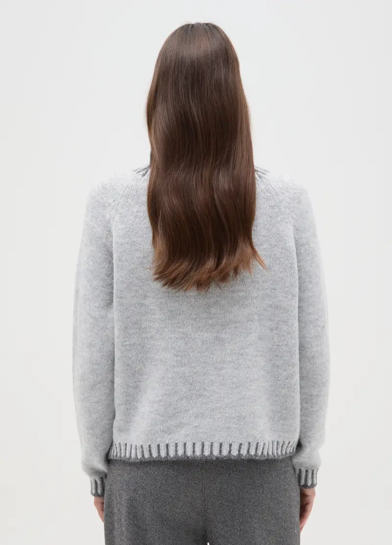 Maglione Grigio Regular Fit Con Collo A Coste E Dettagli Cut-out, Donna, Grigio miniatura 3