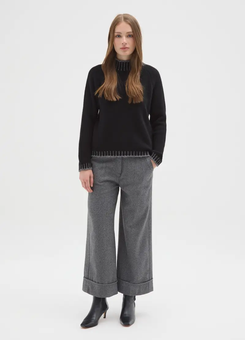 Maglione Nero Regular Fit Con Collo A Coste E Dettagli Cut-out, Donna, Nero miniatura 2