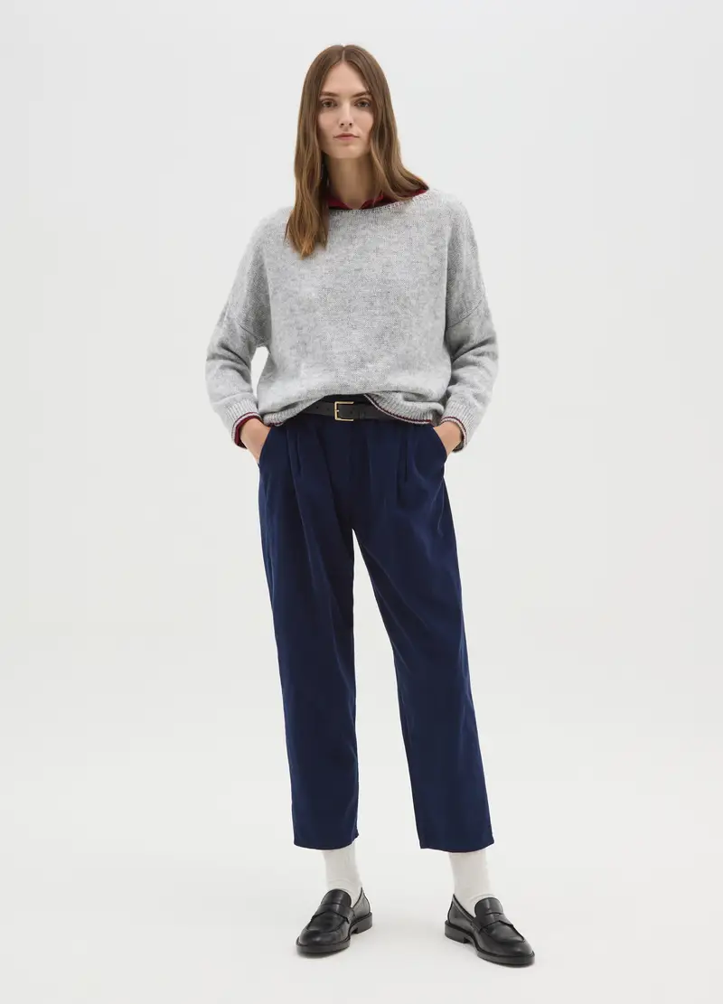 Pantaloni Blu In Puro Cotone, Donna, Blu