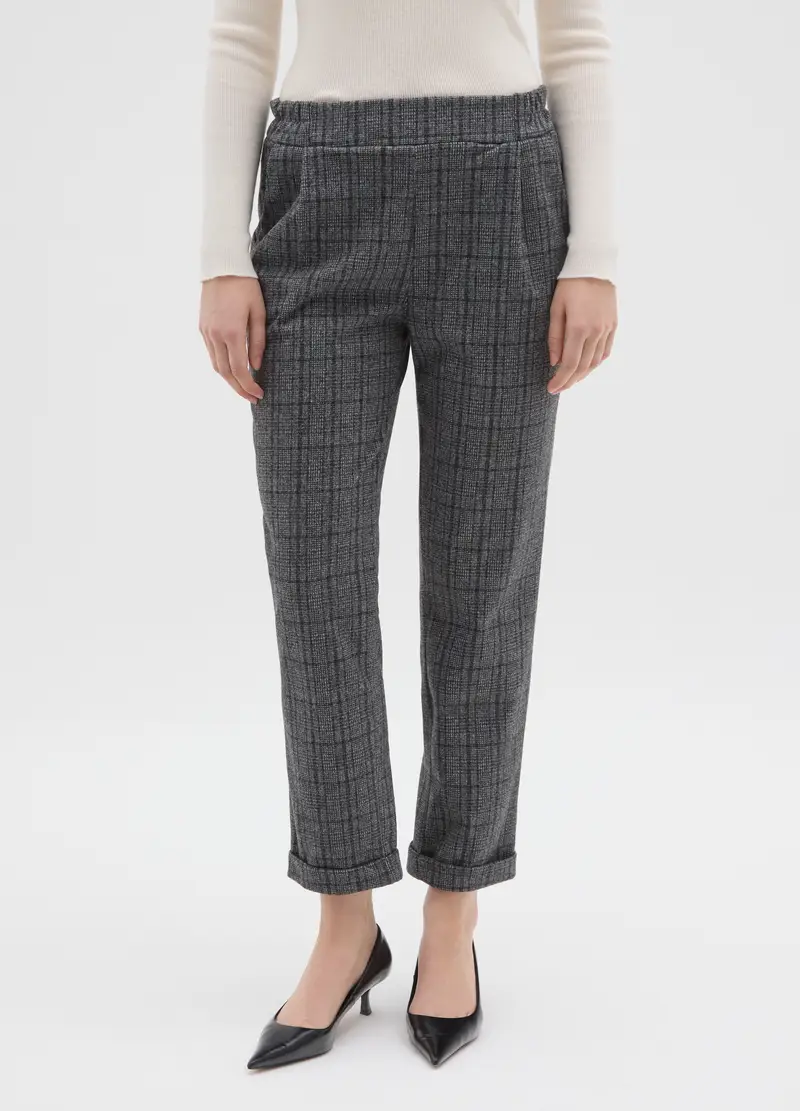Pantaloni Grigi A Quadri In Tessuto Elasticizzato Regular Fit, Donna, Grigio miniatura 2
