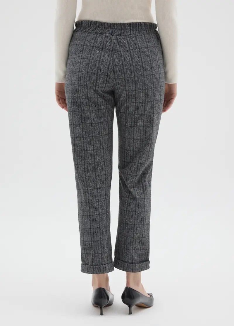 Pantaloni Grigi A Quadri In Tessuto Elasticizzato Regular Fit, Donna, Grigio miniatura 3
