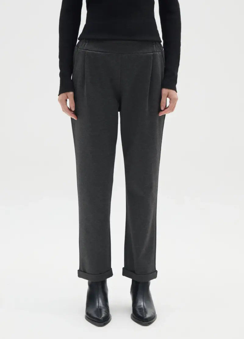 Pantaloni Grigi Elasticizzati In Misto Viscosa, Donna Adult miniatura 2