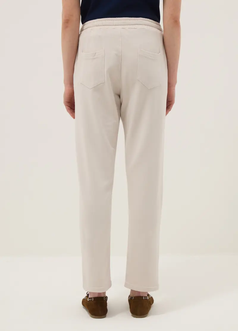 Pantaloni In Cotone Elasticizzato Beige Regular Fit, Donna, Beige miniatura 3