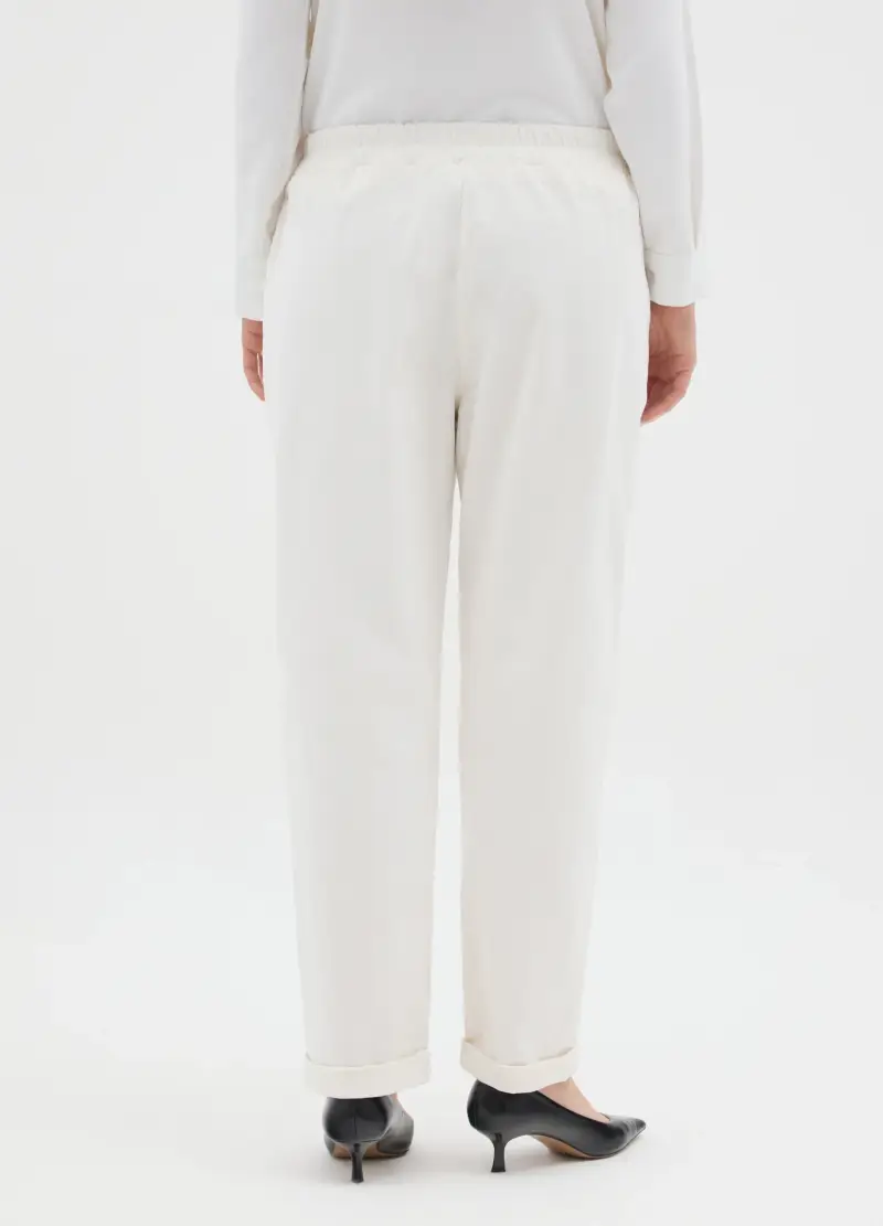 Pantaloni In Cotone Elasticizzato Bianchi Regular Fit, Donna, Bianco miniatura 3