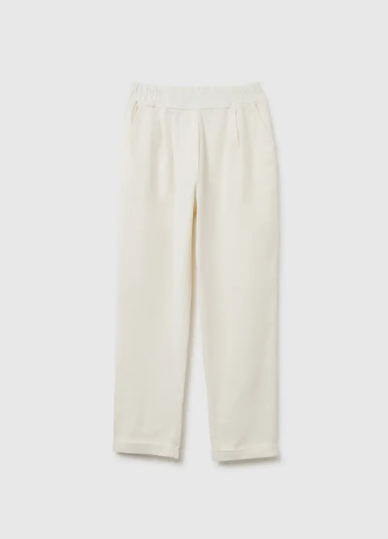 Pantaloni In Cotone Elasticizzato Bianchi Regular Fit, Donna, Bianco
