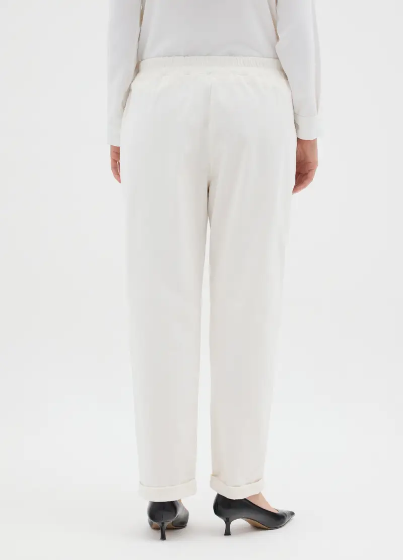 Pantaloni In Cotone Elasticizzato Bianchi Regular Fit, Donna, Bianco miniatura 3