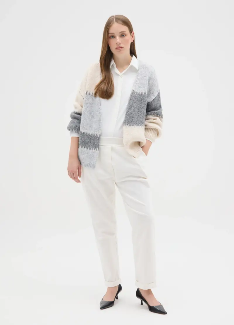 Pantaloni In Cotone Elasticizzato Bianchi Regular Fit, Donna, Bianco