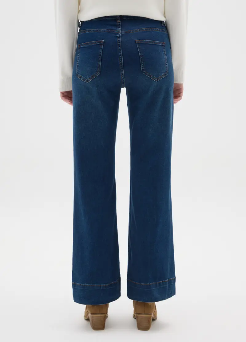 Pantaloni In Cotone Elasticizzato Blu Regular Fit, Donna, Blu miniatura 3