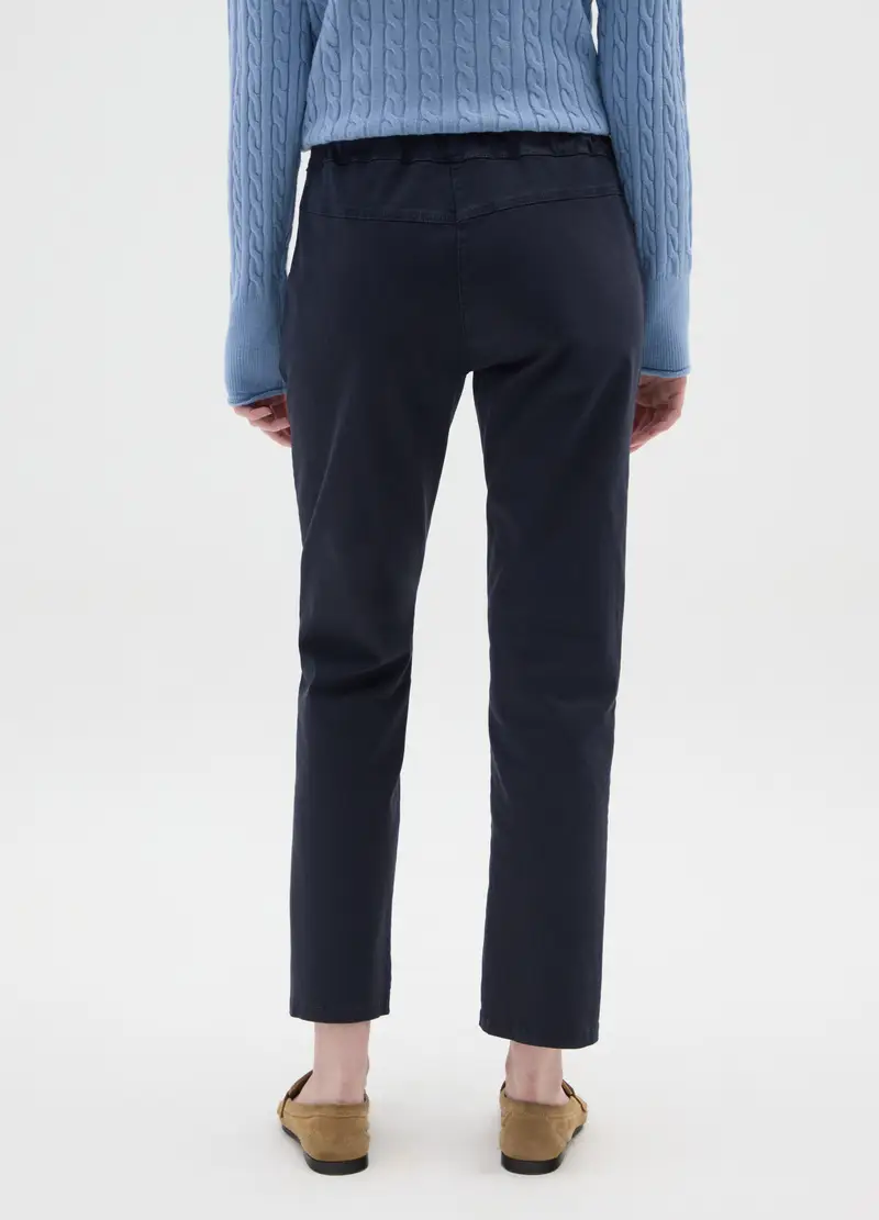 Pantaloni In Cotone Elasticizzato Blu Regular Fit, Donna, Blu miniatura 3
