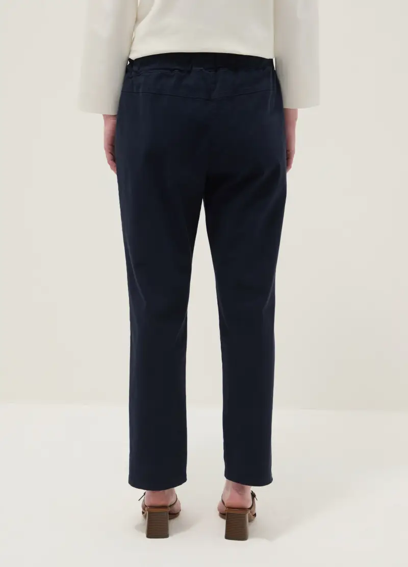 Pantaloni In Cotone Elasticizzato Blu Regular Fit, Donna, Blu miniatura 3