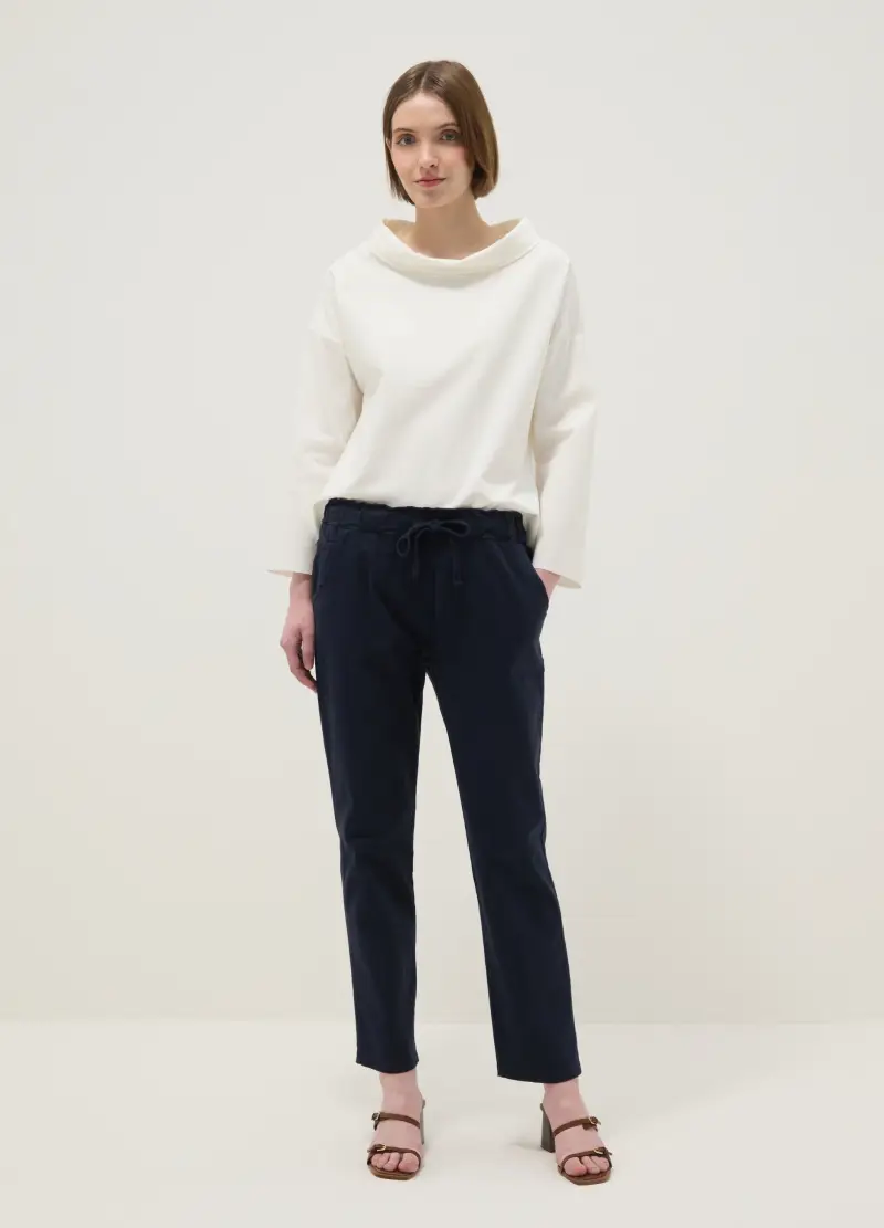 Pantaloni In Cotone Elasticizzato Blu Regular Fit, Donna, Blu