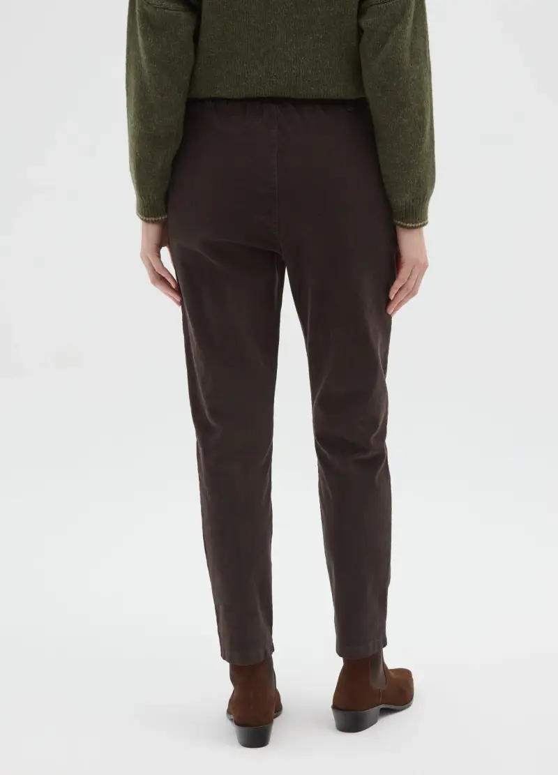 Pantaloni In Cotone Elasticizzato Marrone Regular Fit, Donna, Marrone miniatura 3