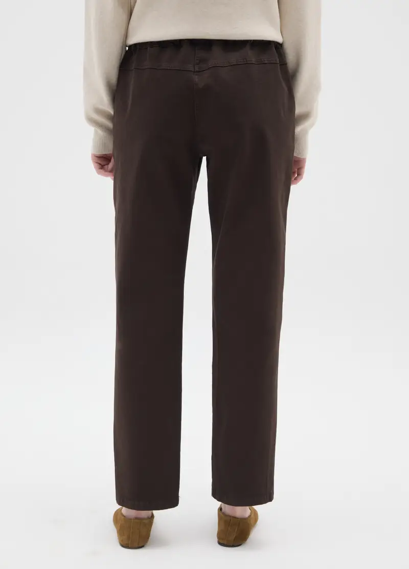 Pantaloni In Cotone Elasticizzato Marroni Regular Fit, Donna, Marrone miniatura 3